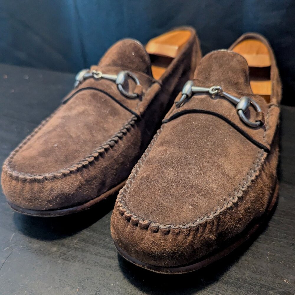 Gucci brown horsebit suede loafers Size 11